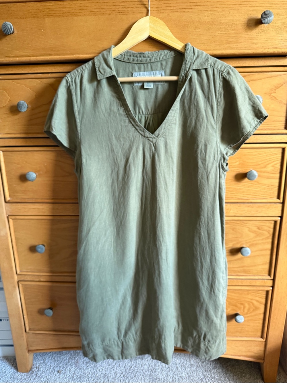 Tommy Bahama Two Palms Short-Sleeve Linen Collared Dress Olive Green Womens L